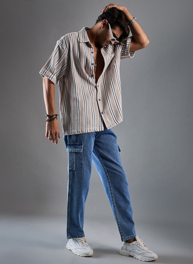 CHIMPAAANZEE Oversized Vertical Striped Spread Collar Casual Shirt - Image 2